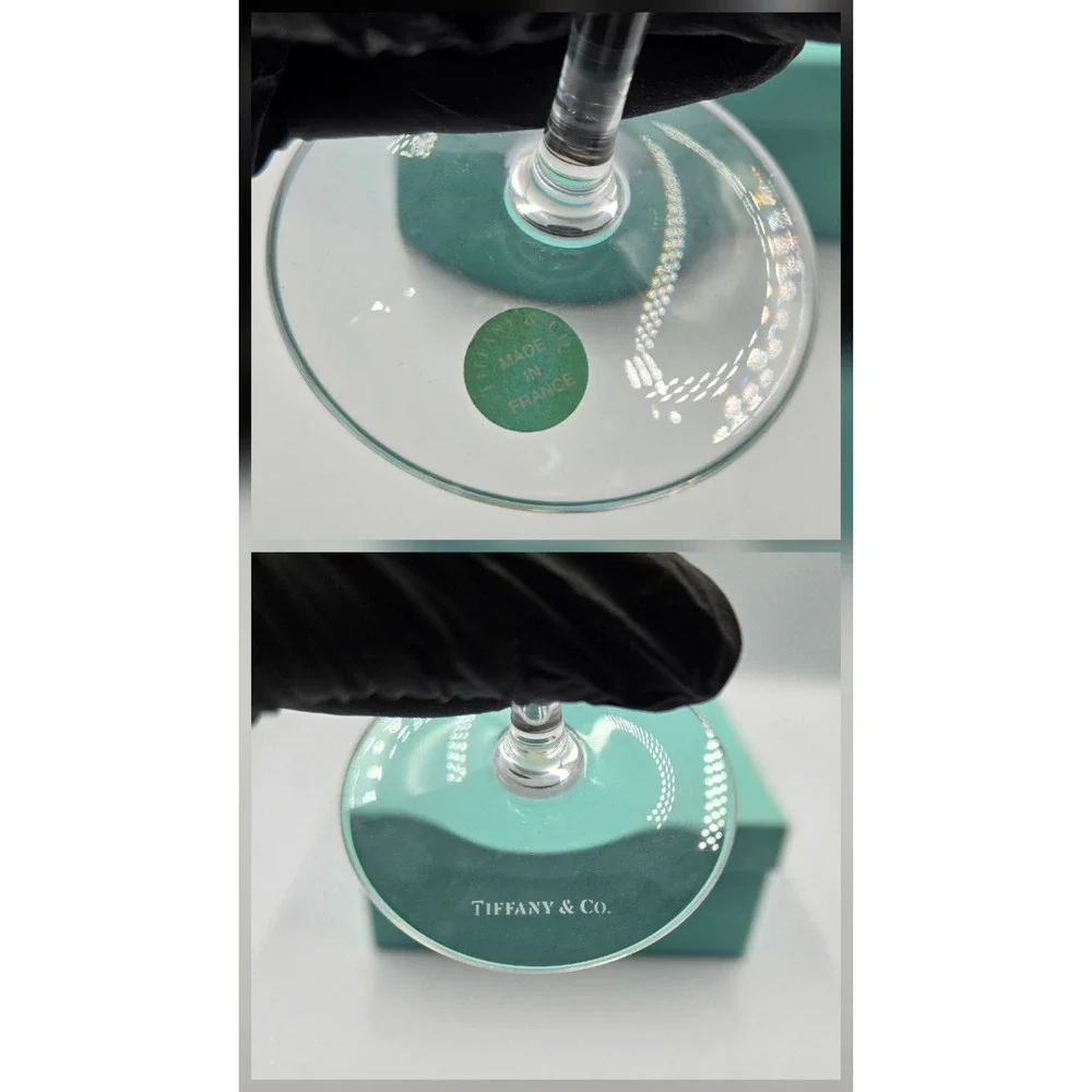Tiffany & Co NEW Crystal Wine Glasses Set of 2 Etched Platinum Band Gift Boxed
